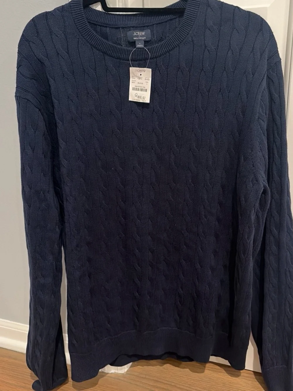 J. Crew Navy Cable‑Knit Cotton Crewneck Sweater